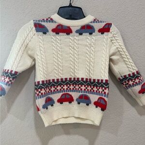 Playful Cream Sweater with Car Pattern
